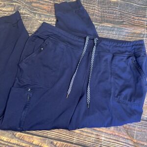 Jaanuu Womens 1XL Navy Blue 10 Pocket Jogger Scrub Pants READ